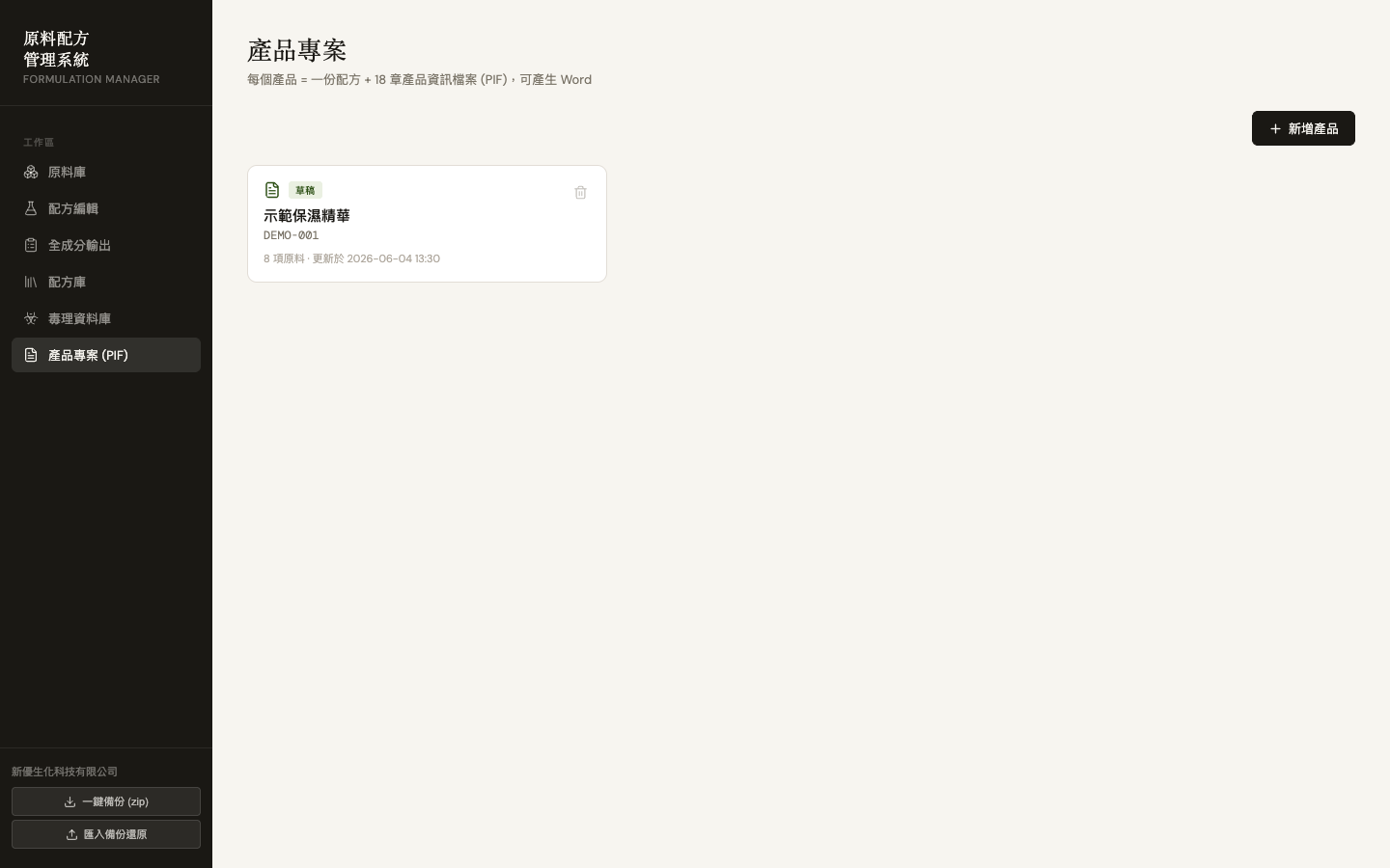 新優生化 PIF — 產品專案